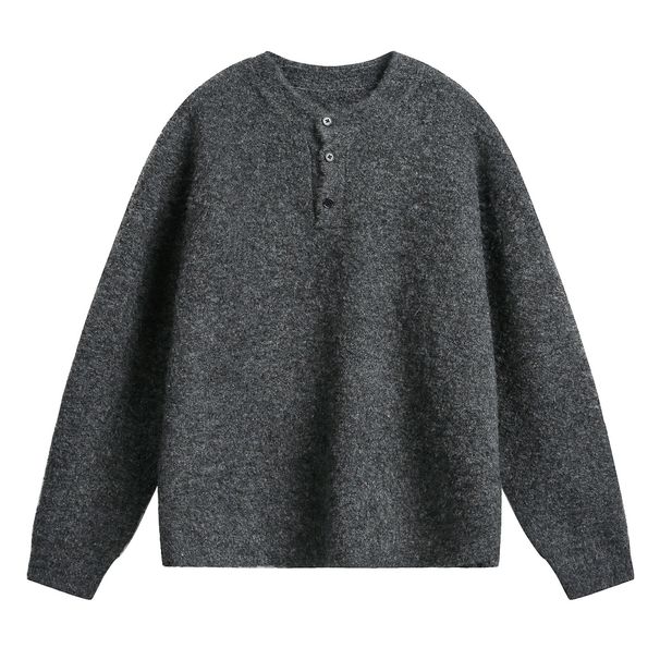 Monochrome Man- Vintage Old Money Henry Collar Polo Knit Autumn Winter Thickened Warm Sweater Lazy Style Pullover Cardigan Q_viptrois.com