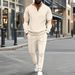 Men's Clothing Half Zip Waffle Casual Stand Up Collar Long Sleeved Sweatshirt Men's Suit_viptrois.com