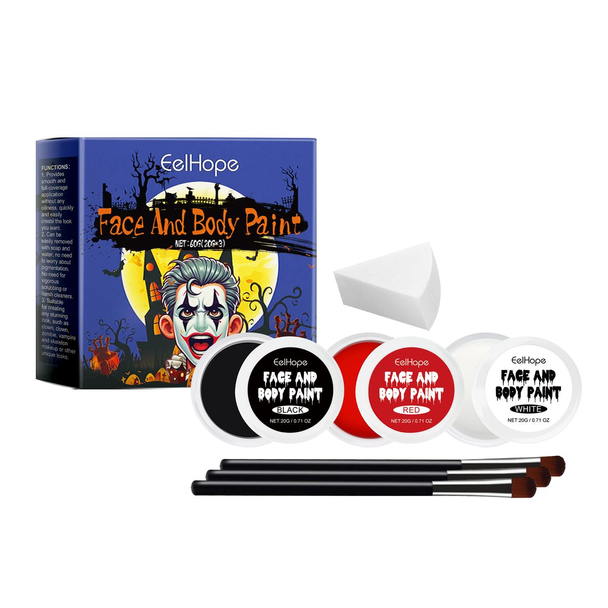 Eelhope Halloween Palette Set, Fully Covered With Painted Foundation Makeup Clown Multi-Color Board_viptrois.com
