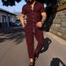 Men's 2-Piece Summer Outfit Short Sleeve Shirt And Trousers Set Solid Color Casual with Collar_viptrois.com