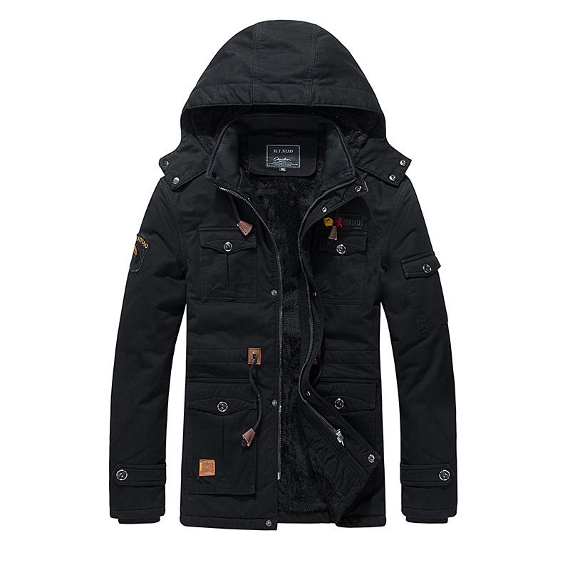 Winter New Men's Fleece Thickened Jacket Medium And Long Hooded Jacket_viptrois.com
