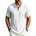 Men's Clothing Solid Color Wrinkled Polo Shirt American Style Business Casual Short Sleeve T-Shirt Half Zip Design_viptrois.com