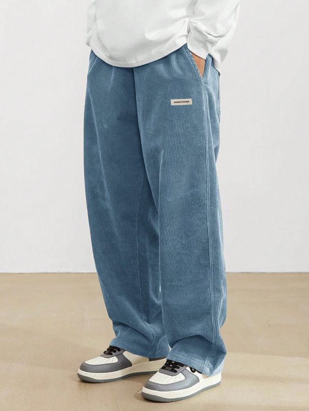 Manfinity Hypemode Cordhose Für Herren Mit Weitem Schnitt, Mit Buchstaben Patch-Detail, Baggy-Langhosen, Schlichtes Outfit_viptrois.com
