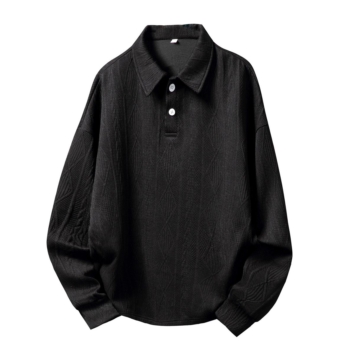 Heavy Texture Jacquard Lapel Sweatshirt For Men, Autumn Vintage Loose Old Money Style Long Sleeve Polo Pullover_viptrois.com