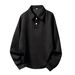Heavy Texture Jacquard Lapel Sweatshirt For Men, Autumn Vintage Loose Old Money Style Long Sleeve Polo Pullover_viptrois.com