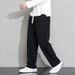 Korean-Style Straight-Leg Sweatpants For Men – 95% Polyester High-Waisted Relaxed Fit Pants (Lightweight, Minimalist, Drawstring Waist, Black/Grey)_viptrois.com