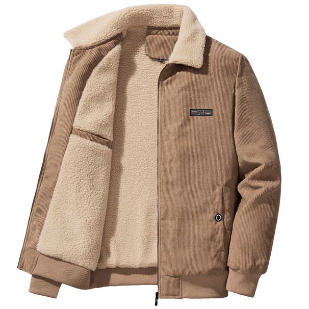 Men's Clothing New Style Corduroy Jacket Men's Winter Stand Collar Lambskin Warm Jacket Men's Plus Velvet Thickening Trendy Foreign Trade_viptrois.com