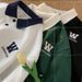 Men's Short Sleeve Polo Shirt Summer Loose Fit Embroidered Heavyweight Pure Cotton Youth College Style Color Blocking T-Shirt_viptrois.com