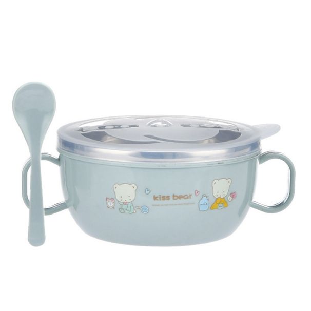 Babies Feeding Bowl Stainless Steel Insulation Bowl Spoon Sets Children Tableware Cartoon Printed Kids Food Bowl Convenient_viptrois.com