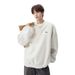 Embroidered Henry collar hoodie, loose and lazy for spring and autumn, youthful and casual long sleeved top_viptrois.com