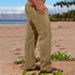Men's Clothing Men's Cotton And Linen Outdoor Daily Solid Color Drawstring Multi Pocket Loose Straight Trousers_viptrois.com