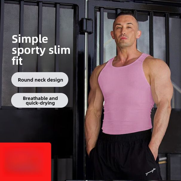 Men's Vest 2026 New Spring And Summer Fitness High Elastic Thread I-shaped Vest Men's Slim-fitting Quick-drying Breathable Sleeveless, Pink 3XL_viptrois.com