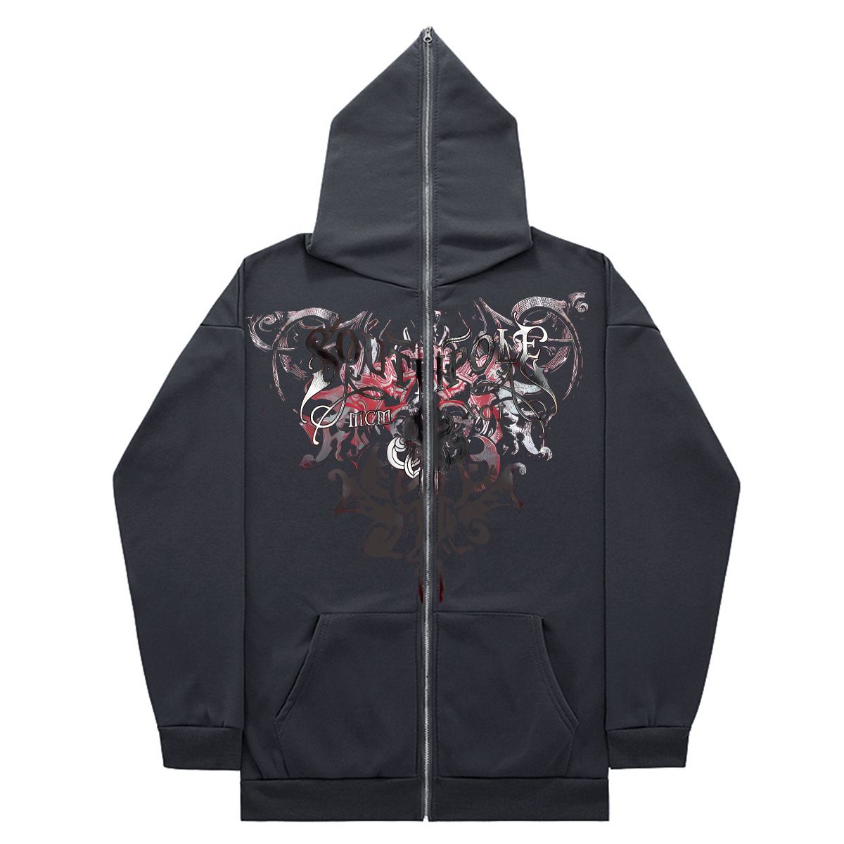Fleece Hoodie Sweatshirt Gothic High Street Full Zipper Oversized Jacket Unisex Streetwear Y2_viptrois.com