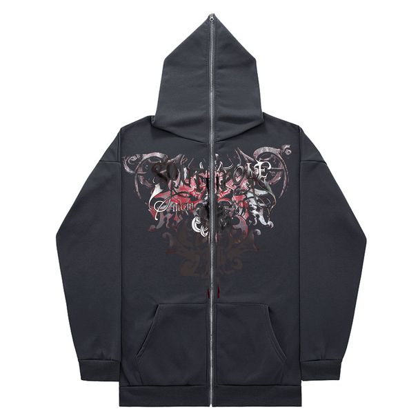 Fleece Hoodie Sweatshirt Gothic High Street Full Zipper Oversized Jacket Unisex Streetwear Y2_viptrois.com