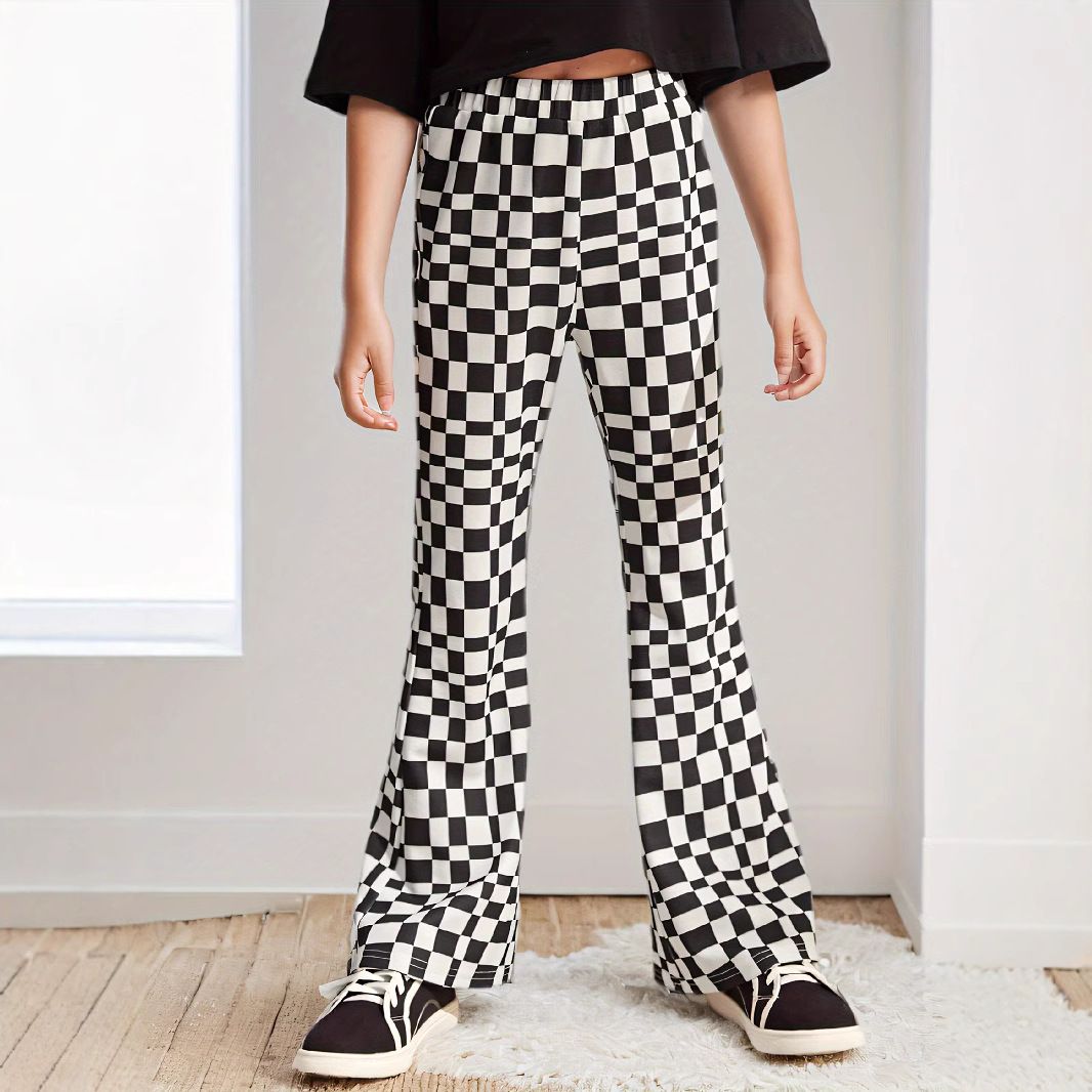 Mother & Kids INS Girls Spring And Autumn Plaid Bell Bottom Pants Children's Leisure Sports New Pants_viptrois.com