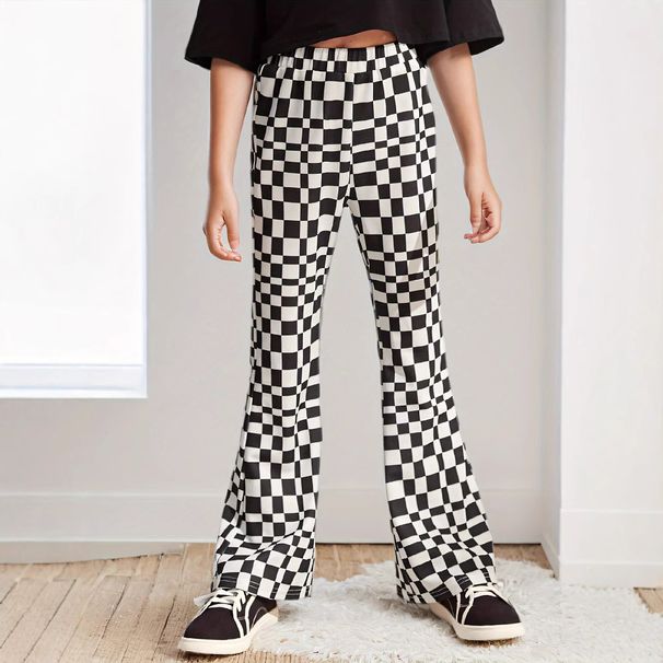 Mother & Kids INS Girls Spring And Autumn Plaid Bell Bottom Pants Children's Leisure Sports New Pants_viptrois.com