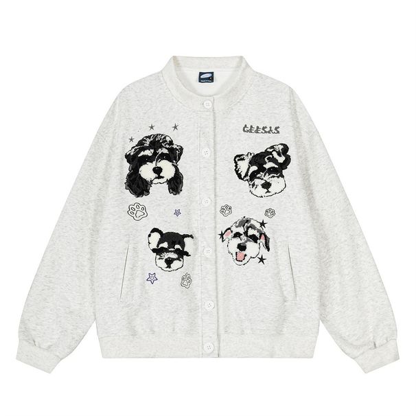 Animal Puppy Cartoon Embroidery Crew Neck Cardigan Sweatshirt Men's Loose Casual Spring Autumn Baseball Jacket Street_viptrois.com