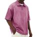 Men's Washed Cotton Long Sleeve Zip-Up Stand Collar T-Shirt – Summer Casual & Stylish Polo Shirt_viptrois.com
