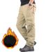 Men's clothing with fleece thickened multi-pocket cargo pants Men's pants outdoor casual pants loose and warm_viptrois.com