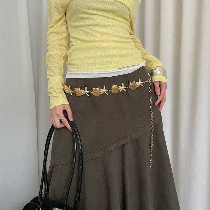 Bohemian Starfish Waist Chain - Metal Shell & Pearl Inlaid Design, Fashion Niche Belt Accessory_viptrois.com