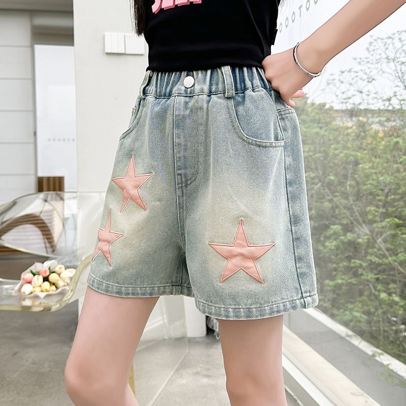 Cross Border Wholesale Children's Pants 2025 New Girls' Denim Shorts Summer Clothes For Middle And Large Children's Summer Wear Korean Style Hot Pants_viptrois.com