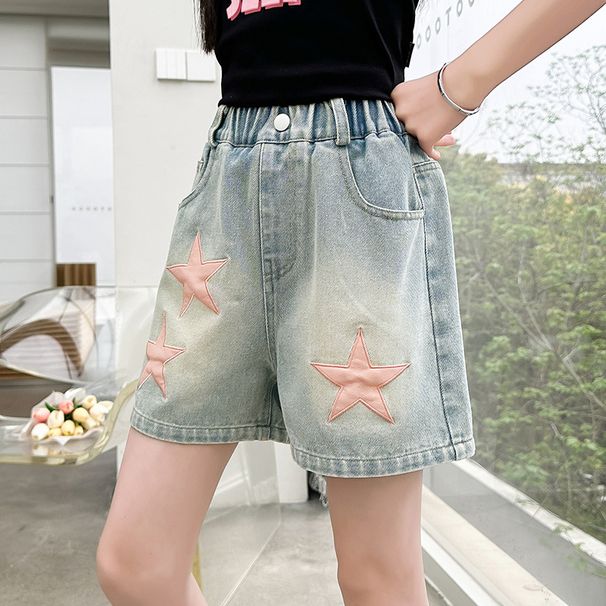 Cross Border Wholesale Children's Pants 2025 New Girls' Denim Shorts Summer Clothes For Middle And Large Children's Summer Wear Korean Style Hot Pants_viptrois.com