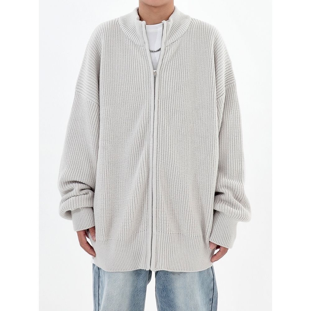 Loom American High Street Loose Green Fashionable Zipper Stand Collar Jacket For Men 2021 New Winter Knitted Sweater Ins_viptrois.com