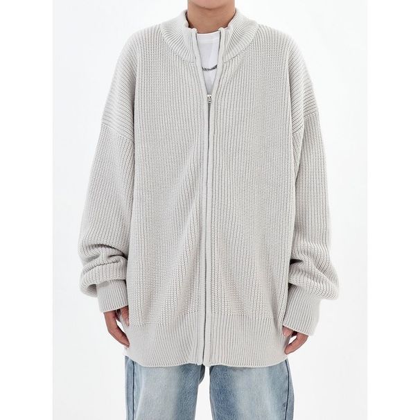 Loom American High Street Loose Green Fashionable Zipper Stand Collar Jacket For Men 2021 New Winter Knitted Sweater Ins_viptrois.com