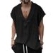 Men's Oversized V-Neck Sleeveless Shirt - Breathable Loose Fit Summer Tank Top With Jacquard Detail_viptrois.com
