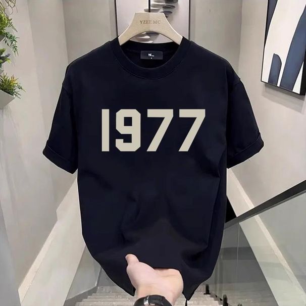 Camiseta Algodón Puro Estilo Americano Moderno, Impresión Digital Simple, Camiseta Verano Para Hombres, Cuello Redondo,_viptrois.com