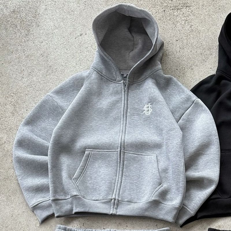 Men's Clothing New Simple Embroidered Sweatshirt Fashion Retro Casual Zipper Cardigan Sweatshirt Jacket_viptrois.com