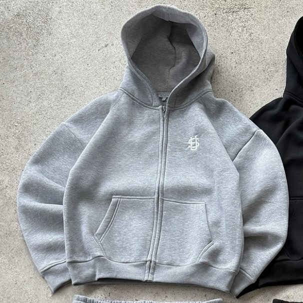Men's Clothing New Simple Embroidered Sweatshirt Fashion Retro Casual Zipper Cardigan Sweatshirt Jacket_viptrois.com