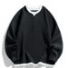 "Men's Contrast V-Neck Waffle Sweatshirt – Oversized Two-Tone Pullover With Drop Shoulder (Black/Grey/Khaki, M-3XL)"_viptrois.com