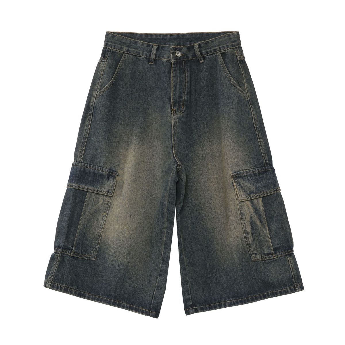 Men's Clothing Multi Pocket Skateboard Hip Hop Denim Shorts Men's Cropped Pants Loose Mid Length Pants Summer_viptrois.com
