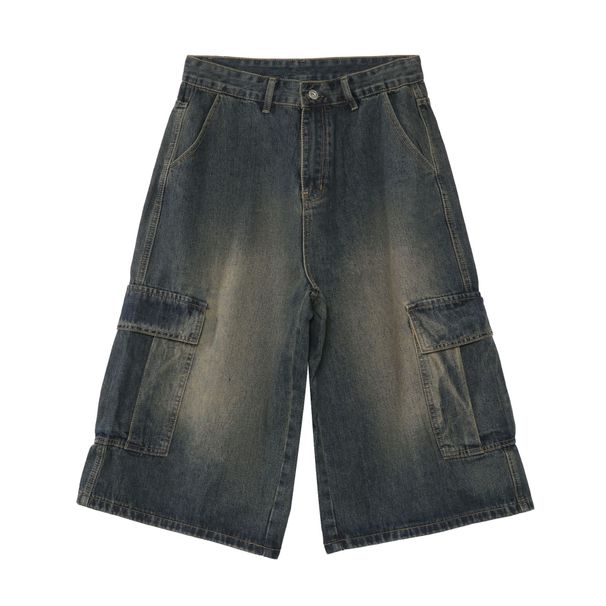 Men's Clothing Multi Pocket Skateboard Hip Hop Denim Shorts Men's Cropped Pants Loose Mid Length Pants Summer_viptrois.com