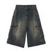 Men's Clothing Multi Pocket Skateboard Hip Hop Denim Shorts Men's Cropped Pants Loose Mid Length Pants Summer_viptrois.com