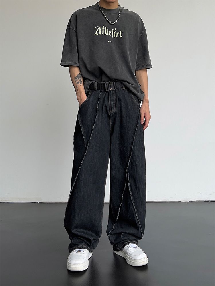 Men's Clothing New Autumn Style Personality Hip Hop Straight Jeans For Men And Women, Fashionable Loose Casual Wide Leg Men's Jeans_viptrois.com