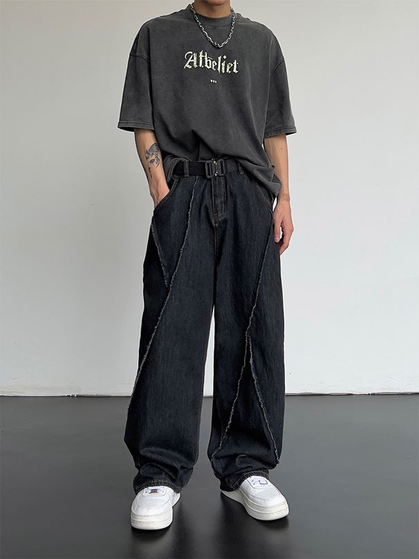Men's Clothing New Autumn Style Personality Hip Hop Straight Jeans For Men And Women, Fashionable Loose Casual Wide Leg Men's Jeans_viptrois.com