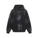 Men's Distressed Washed Hoodie With Spray Print - Post-apocalyptic Streetwear Style, Oversized Fit, Cotton Blend, Unisex Pullover Sweatshirt_viptrois.com