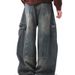 Men's Clothing Heavyweight Patchwork Washed Distressed Scimitar Jeans For Men With Multiple Pockets Wide Leg Loose Overalls_viptrois.com