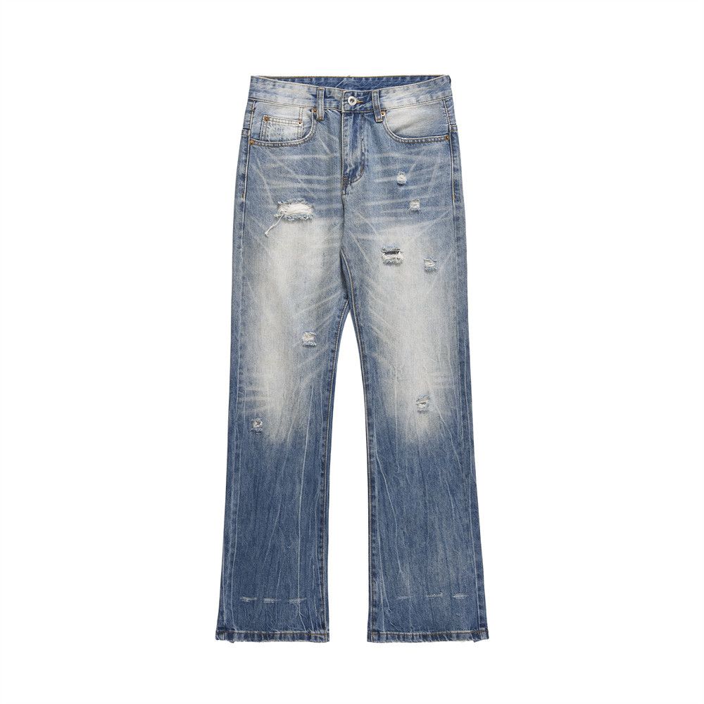 Men's Clothing American Gradient Ripped Jeans High Street Vibe Trendy Brand Design Men's Loose Straight Wide Leg Pants Trousers_viptrois.com