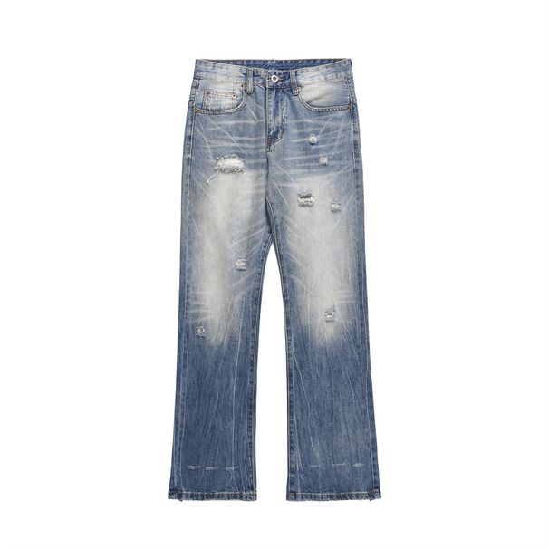 Men's Clothing American Gradient Ripped Jeans High Street Vibe Trendy Brand Design Men's Loose Straight Wide Leg Pants Trousers_viptrois.com