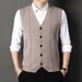 Men's Knit Vest Sleeveless Sweater Waistcoat - Slim Fit Striped Jacquard Design, Lightweight Polyester Blend, Versatile For Casual & Office Wear_viptrois.com