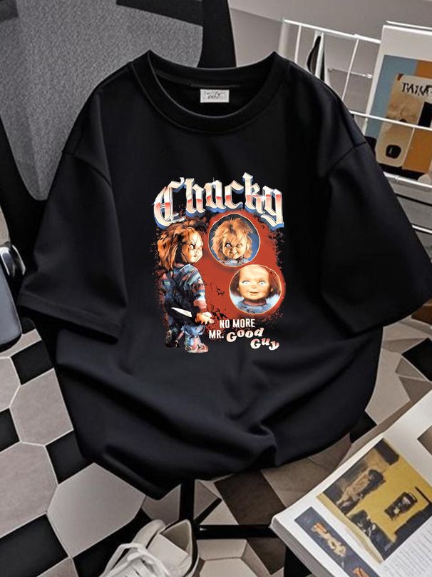 CHILD S PLAY Cult Horror Movie Film Chucky NO MORE MR GOOD GUY Black T Shirt LARGE Fashion Versatile Streetwear Breathable Designer Clothes Homme_viptrois.com