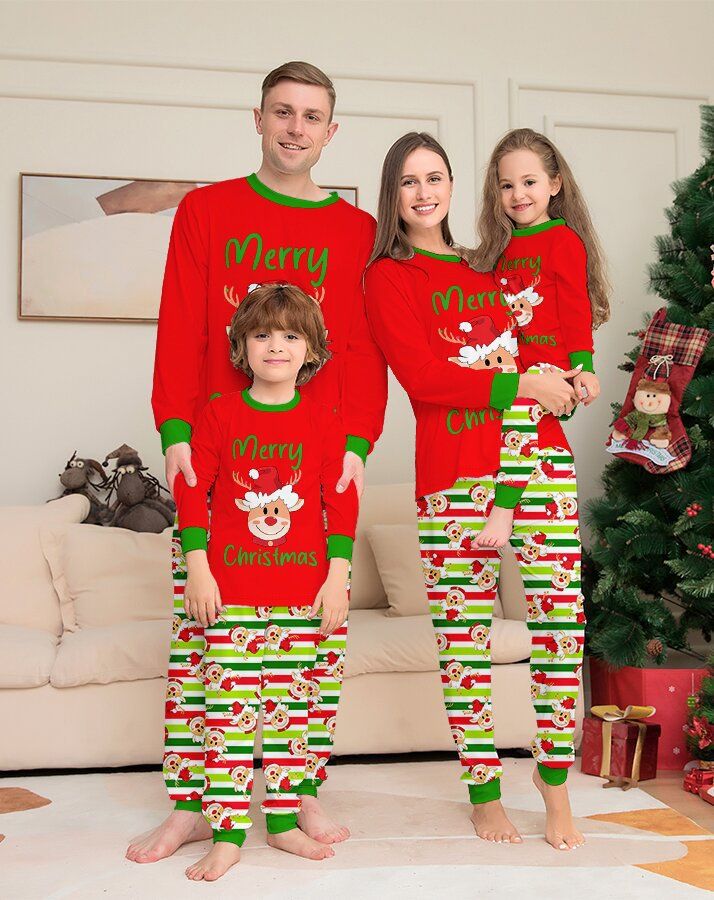 Christmas Snowman Snowflake letters cartoon Christmas parent-child suit printed homewear pajamas_viptrois.com