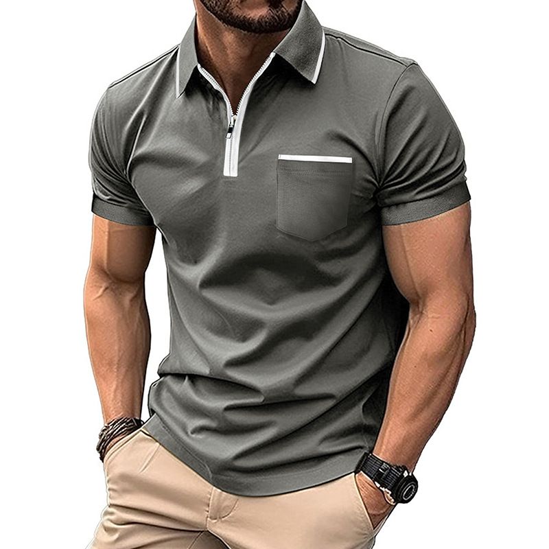 Men's Short Sleeve Polo Shirt With Contrast Collar & Chest Pocket – Breathable Cotton Blend Casual Top For Summer (10 Colors, S-Xxxl)_viptrois.com