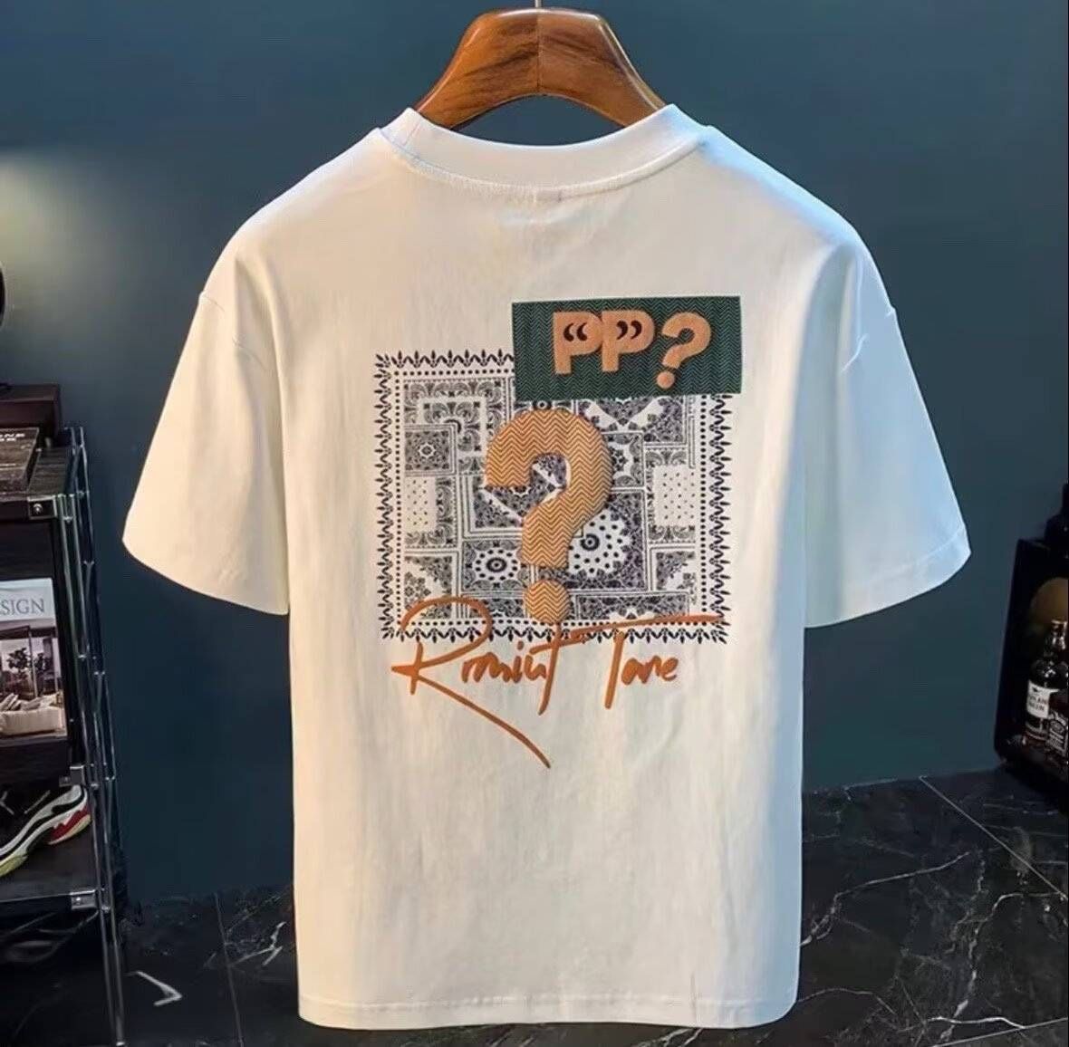 Short-sleeved T-shirt Men's Trendy Brand Summer Loose Five-quarter Sleeve 2025 New Simple Printed Top_viptrois.com
