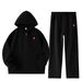 Retro Embroidered Hoodie And Sweatpants Set For Men - Streetwear Pullover With Zipper & Long Sleeves (Black/Grey)_viptrois.com