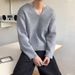 Pure Autumn Winter French Style Large V-Neck Knitted High-End Loose Long Sleeve Sweater For Men With Design Sense Solid Color_viptrois.com