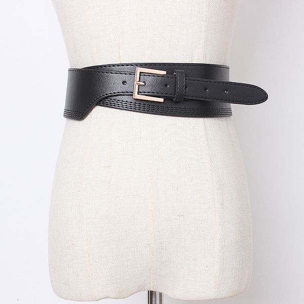 Japanese pin buckle irregular pu leather pressed waistband women's decorative coat sweater waist versatile simple wide belt_viptrois.com